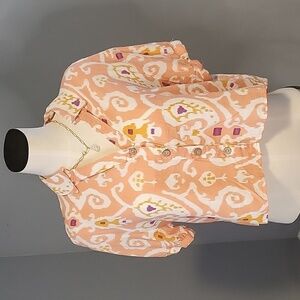 Christian Siriano Oversized Linen Rayon Short Sleeve Cropped Button Down Size S